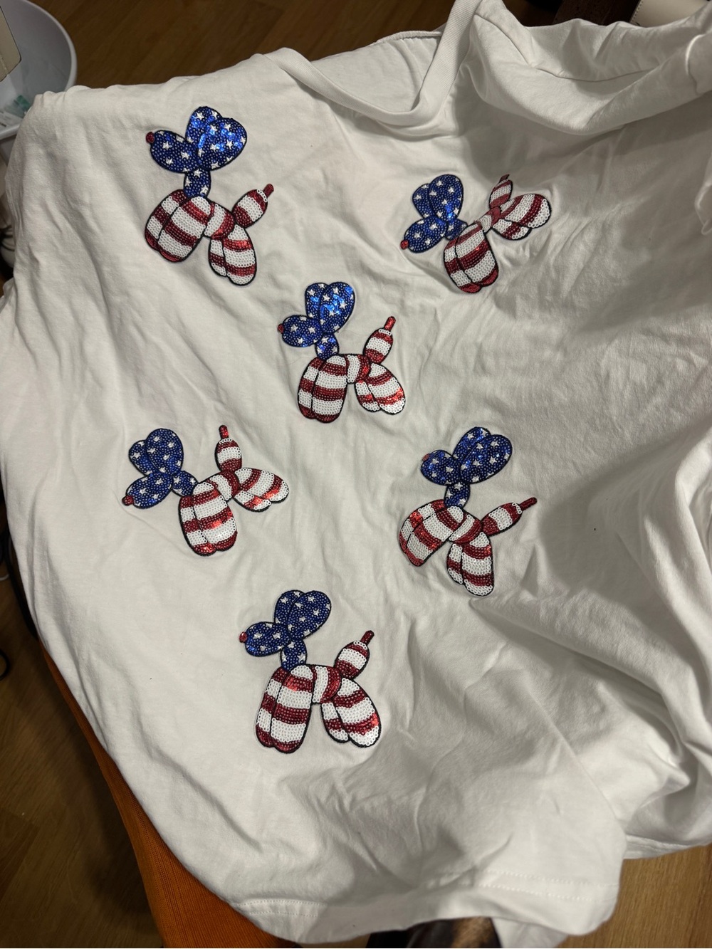 Kids White T-Shirt with American Flag Balloon Dog Graphic